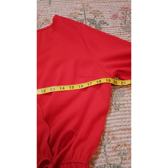 Umgee Red Scallop Wrap Romper Bell Sleeve‎ Elastic Waist Boho Chic Size Small - Picture 12 of 15
